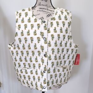 LUCKY BRAND | Women's White Gardenia Print 100% Cotton Quilted Button Up Vest